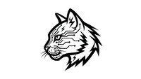 Fierce wildcat head profile with detailed fur texture in black ink style isolated on white background for logo design and branding projects.