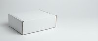 White cardboard shipping box isolated on light background for packaging and delivery services.