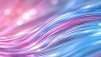 Abstract flowing waves in vibrant pink and blue gradient colors with soft bokeh light effects creating dynamic motion background for modern design.