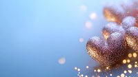 Sparkling heart shape with golden glitter and bokeh lights against blue background, romantic holiday celebration atmosphere for Valentine's Day designs.