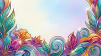 Colorful floral border with vibrant rainbow flowers, swirling leaves, and ornamental flourishes on isolated white background, ready for design projects.