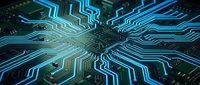 Circuit board with glowing blue pathways and digital connections, representing technology, data flow, and electronic systems for tech and innovation projects.