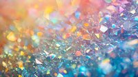 Vibrant holographic glitter texture with blue and orange sparkles creating dreamy bokeh effect, macro shot showing detailed crystal fragments and light reflections.