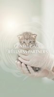 Hands in medical gloves gently holding tabby kitten against soft green background with circular light effects, conveying compassion and professional veterinary care for pet wellness.