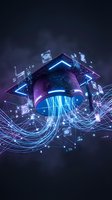 Futuristic cyberpunk data center with glowing neon lights and digital network connections for technology and sci-fi concepts.