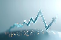 Glowing blue line graph showing business growth trend with sparkle effect and bokeh lights on soft gradient background, representing financial success.