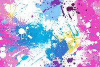 Vibrant paint splatter background with pink, blue, and yellow colors creating an energetic abstract pattern perfect for modern design projects and creative backgrounds.
