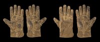 Worn tactical leather gloves in tan color, isolated on transparent background, ready for t-shirt design, clipart, stickers, print on demand, and sublimation projects.