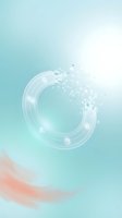 Glowing circular ring with dispersing particles and flowing waves on gradient turquoise background, suitable for technology, wellness, and digital design projects.