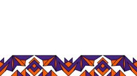 Geometric tribal border pattern with navy blue, orange, and white repeating motifs, seamlessly tiling for backgrounds, textiles, and design projects.