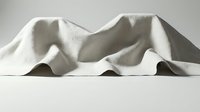 Soft beige linen fabric draped elegantly with natural folds and shadows creating organic sculptural forms on neutral background for textile design.