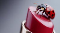 Ladybug perched on red bottle cap against blurred gray background, showcasing vibrant colors and detailed insect anatomy in macro photography.