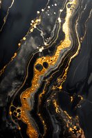 Luxurious black and gold marble texture with flowing abstract pattern, metallic veins, and natural stone effect creates dramatic luxury background.