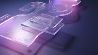 Futuristic holographic financial documents and charts floating in purple neon light with modern digital interface elements for business technology concepts.