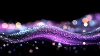 Magical purple wave of glowing particles and bokeh lights flowing on dark background creates dreamy abstract composition for festive designs and celebrations.