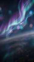 Vibrant aurora borealis dancing across starry night sky with flowing green and purple lights creating magical atmospheric display over dark landscape.