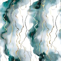 Abstract seamless pattern with flowing wavy lines in teal, gold, and white creates elegant marble-like effect. Repeating design for luxury surface decoration.
