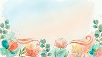 Watercolor floral border with coral and peach flowers, green eucalyptus leaves, and flowing ribbons on white background. Isolated design element for invitations, cards, and decorative projects.