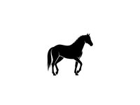 Black horse silhouette in galloping pose isolated on white background for equestrian designs, logos, and decorative applications.