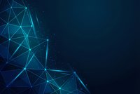 Abstract blue network connection background with geometric polygonal mesh and glowing nodes for technology presentations and digital design projects.