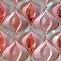 Luxurious rose gold and pearl white wavy pattern with metallic flame-like shapes creates seamless repeat design for elegant interior decor and fashion backgrounds.