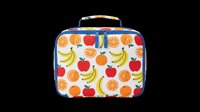 Colorful lunch box with fruit pattern featuring apples, bananas, and oranges on transparent background. Ready for clipart, t-shirt design, stickers, print-on-demand products, and sublimation projects.
