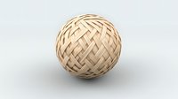 Woven bamboo sphere with intricate diagonal pattern on light background. Natural rattan ball showing traditional basketry technique and sustainable material.