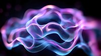 Abstract flowing waves of pink and blue light against black background, creating ethereal glowing effect for technology or science concepts.