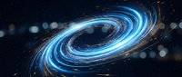 Glowing spiral vortex with blue and gold light trails swirling against dark space background, suitable for sci-fi, technology, and motion graphics projects.