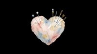 Watercolor pincushion heart with sewing pins, isolated on transparent background, ready for crafting clipart, stickers, t-shirt design, and print on demand use.