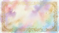 Watercolor wash background with ornate gold filigree border frame, soft pastel colors blending across cream canvas, isolated on white for design projects.