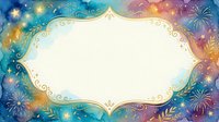 Ornate frame with colorful fireworks and celestial elements on isolated background, ready for greeting cards, invitations, posters, and design projects.