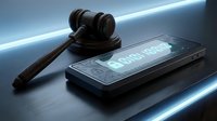 Wooden gavel next to smartphone displaying digital privacy text on screen, representing legal technology and data protection rights in modern justice system.