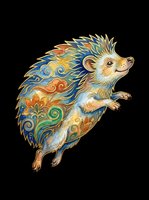 Ornate hedgehog with decorative blue, gold, and orange patterned quills isolated on transparent background. Ready for t-shirt design, clipart, stickers, sublimation, and print-on-demand products.