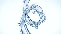 Flowing water stream with splashing droplets isolated on white background, suitable for beverage packaging, wellness design, and hydration marketing materials.