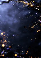 Magical night background with glowing golden branches and sparkling bokeh lights against dark blue mystical atmosphere. For festive designs and holiday cards.