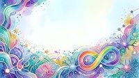 Colorful infinity symbol with flowing rainbow waves, floral elements, and sparkles on white background. Isolated design suitable for t-shirts, posters, and digital projects.