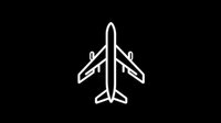 White airplane icon on black background for travel, aviation and transportation design projects.