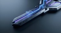 Futuristic digital key with glowing blue circuit patterns and metallic finish for cybersecurity and technology concepts.