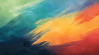 Vibrant abstract background with dynamic brush strokes in teal, yellow, orange and red creating dramatic diagonal movement and energy across canvas. Modern art style.