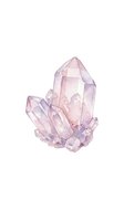 Watercolor illustration of translucent rose quartz crystal cluster isolated on white background, suitable for wellness, spirituality, and design projects.