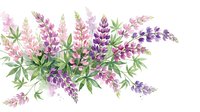 Watercolor lavender bouquet with purple flowers and green leaves isolated on white background for botanical design and aromatherapy projects.