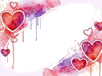 Romantic watercolor hearts frame with pink and purple paint drips creating decorative border for Valentine's Day cards, wedding invitations and love designs.