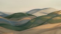 Abstract flowing waves in green and beige tones creating organic landscape forms with soft gradients and translucent layers for modern design projects.