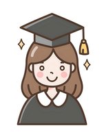 Cute cartoon graduate student with graduation cap and tassel, rosy cheeks, and sweet smile wearing academic gown on isolated background for education designs.