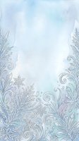 Watercolor winter frost border with ornamental scrolls, snowflakes, and delicate foliage on soft blue and lavender background. Isolated design element suitable for greeting cards, invitations, and seasonal marketing materials.