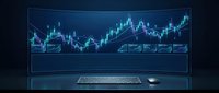 Financial trading chart with candlestick patterns displayed on computer monitor screen showing market data analysis for investment and forex trading decisions.