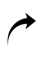 Black curved arrow pointing right on white background isolated for graphic design and user interface elements.