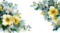 Watercolor floral composition with yellow wild roses and eucalyptus leaves on white background, perfect for wedding invitations.