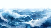 Dramatic seascape with stormy ocean waves in deep blue tones, white foam crests and misty atmosphere creating powerful maritime scene for wall art and design projects.